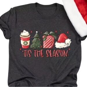 NWOT ‘Tis The Season Scoop Neck Short Sleeve Tee Charcoal Size L
